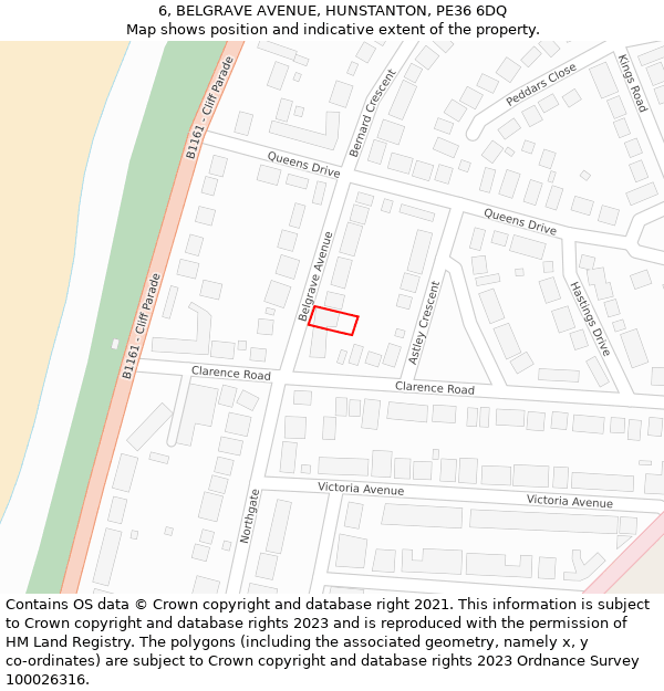 6, BELGRAVE AVENUE, HUNSTANTON, PE36 6DQ: Location map and indicative extent of plot