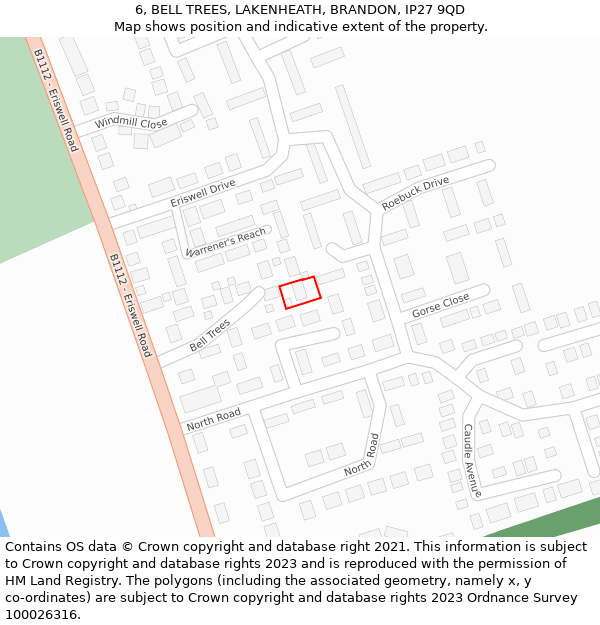 6, BELL TREES, LAKENHEATH, BRANDON, IP27 9QD: Location map and indicative extent of plot