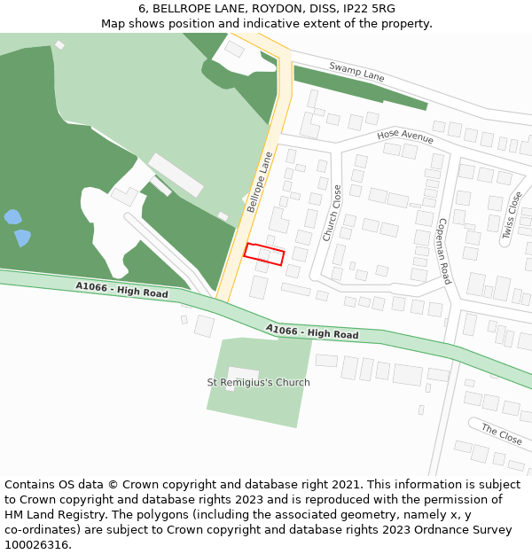 6, BELLROPE LANE, ROYDON, DISS, IP22 5RG: Location map and indicative extent of plot