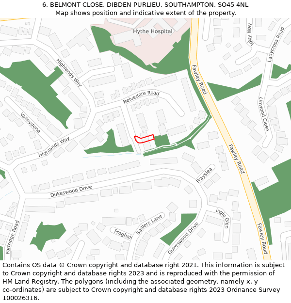 6, BELMONT CLOSE, DIBDEN PURLIEU, SOUTHAMPTON, SO45 4NL: Location map and indicative extent of plot