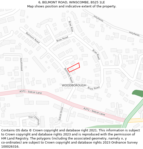 6, BELMONT ROAD, WINSCOMBE, BS25 1LE: Location map and indicative extent of plot