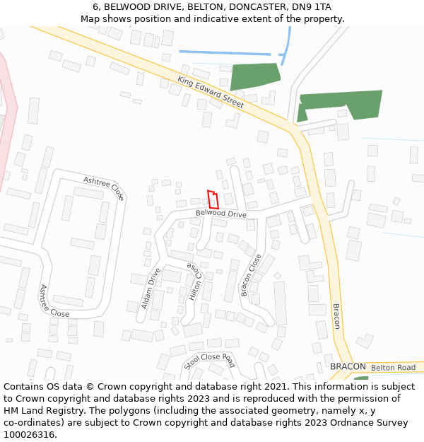 6, BELWOOD DRIVE, BELTON, DONCASTER, DN9 1TA: Location map and indicative extent of plot