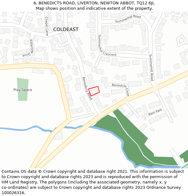 6, BENEDICTS ROAD, LIVERTON, NEWTON ABBOT, TQ12 6JL: Location map and indicative extent of plot