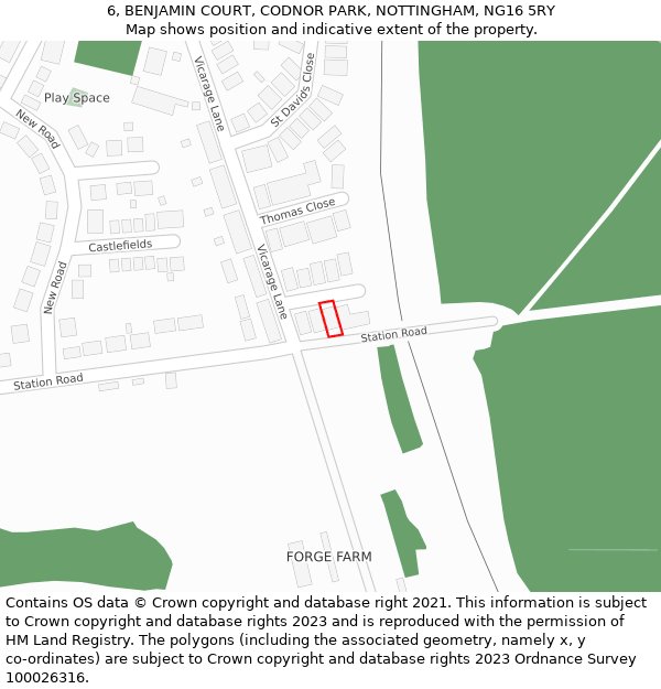 6, BENJAMIN COURT, CODNOR PARK, NOTTINGHAM, NG16 5RY: Location map and indicative extent of plot