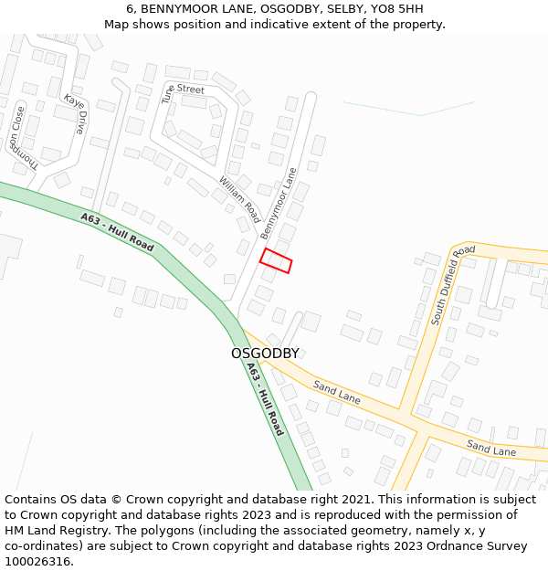 6, BENNYMOOR LANE, OSGODBY, SELBY, YO8 5HH: Location map and indicative extent of plot