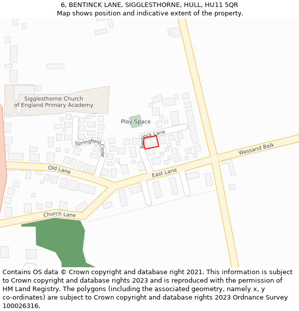 6, BENTINCK LANE, SIGGLESTHORNE, HULL, HU11 5QR: Location map and indicative extent of plot