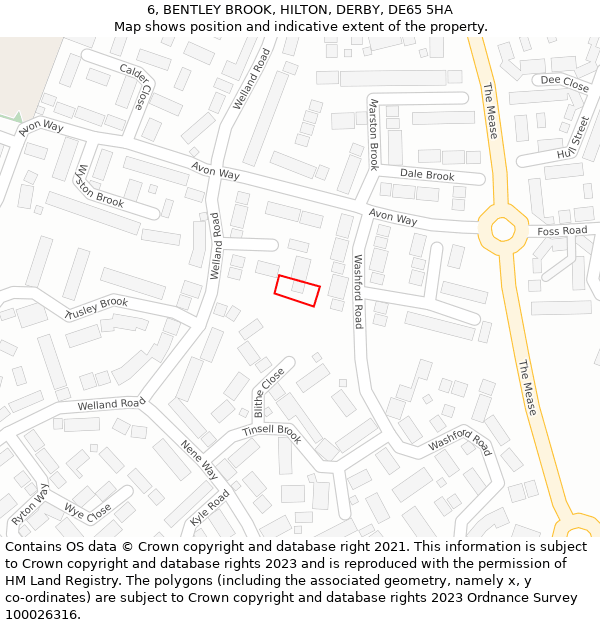 6, BENTLEY BROOK, HILTON, DERBY, DE65 5HA: Location map and indicative extent of plot