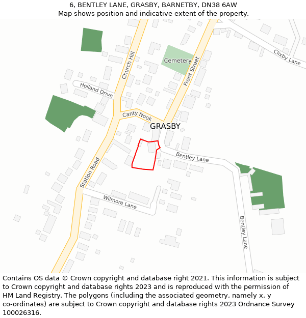 6, BENTLEY LANE, GRASBY, BARNETBY, DN38 6AW: Location map and indicative extent of plot
