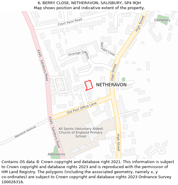 6, BERRY CLOSE, NETHERAVON, SALISBURY, SP4 9QH: Location map and indicative extent of plot