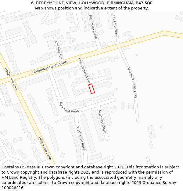 6, BERRYMOUND VIEW, HOLLYWOOD, BIRMINGHAM, B47 5QF: Location map and indicative extent of plot