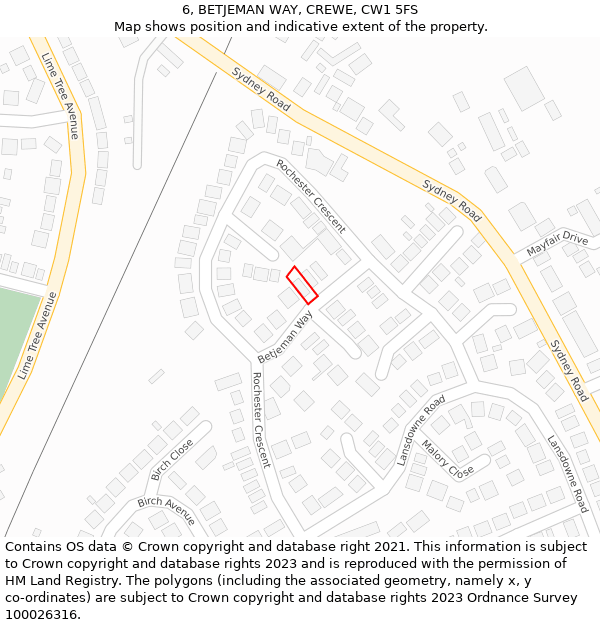 6, BETJEMAN WAY, CREWE, CW1 5FS: Location map and indicative extent of plot