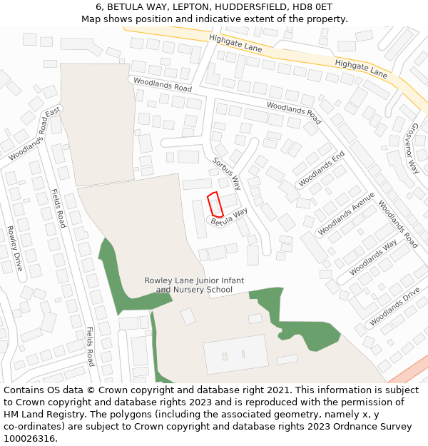 6, BETULA WAY, LEPTON, HUDDERSFIELD, HD8 0ET: Location map and indicative extent of plot