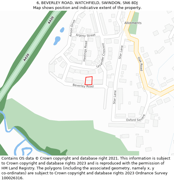 6, BEVERLEY ROAD, WATCHFIELD, SWINDON, SN6 8DJ: Location map and indicative extent of plot