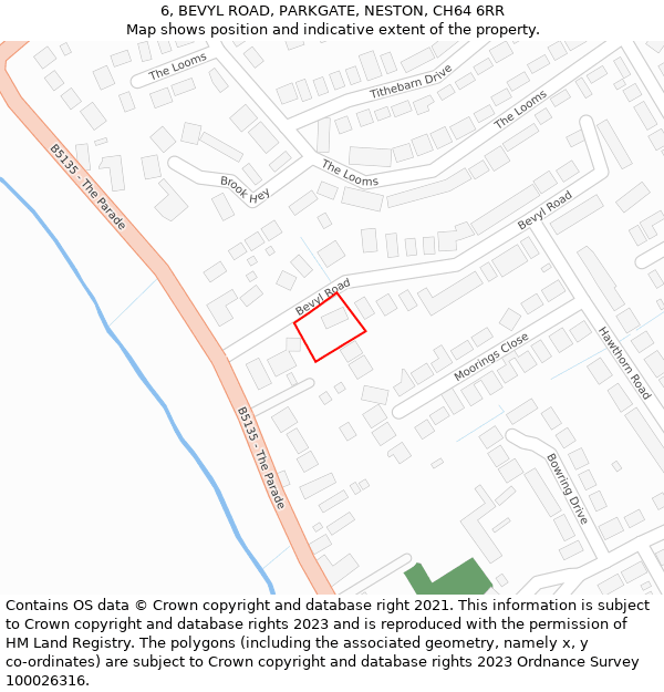 6, BEVYL ROAD, PARKGATE, NESTON, CH64 6RR: Location map and indicative extent of plot