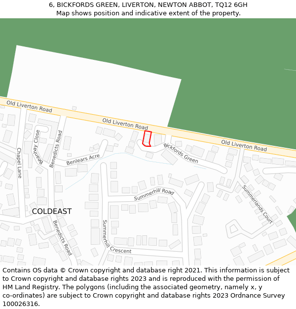 6, BICKFORDS GREEN, LIVERTON, NEWTON ABBOT, TQ12 6GH: Location map and indicative extent of plot