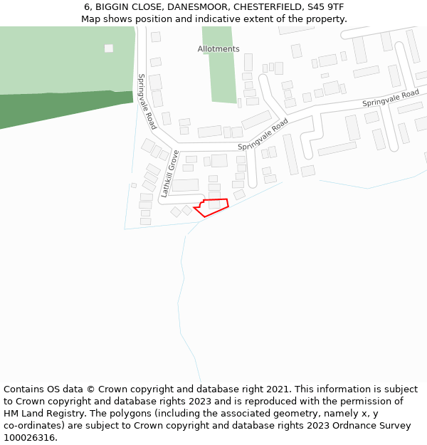 6, BIGGIN CLOSE, DANESMOOR, CHESTERFIELD, S45 9TF: Location map and indicative extent of plot