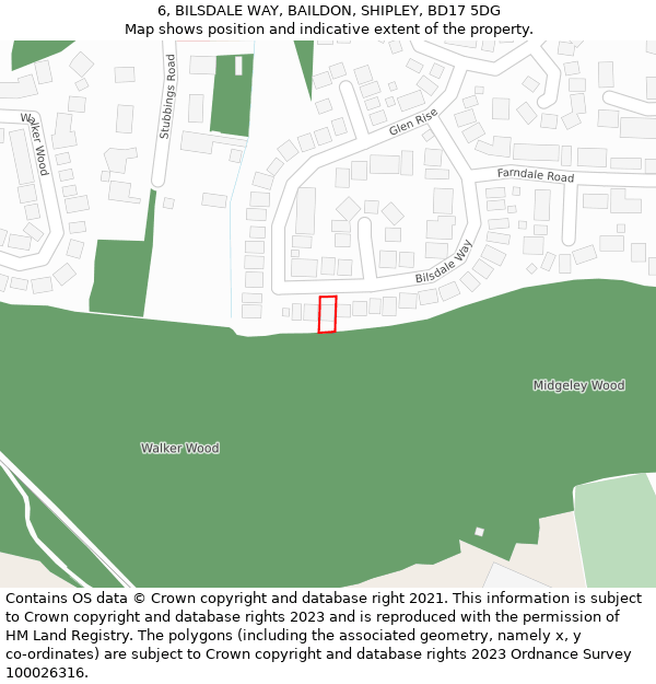 6, BILSDALE WAY, BAILDON, SHIPLEY, BD17 5DG: Location map and indicative extent of plot