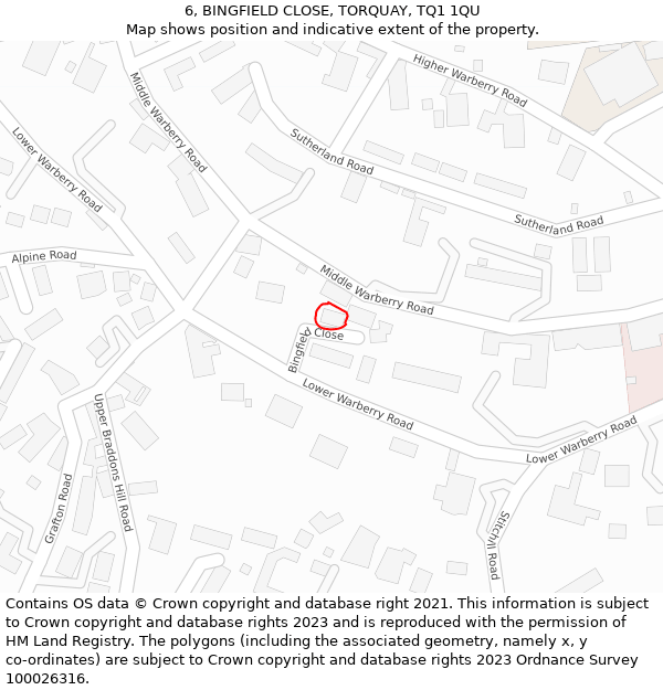 6, BINGFIELD CLOSE, TORQUAY, TQ1 1QU: Location map and indicative extent of plot