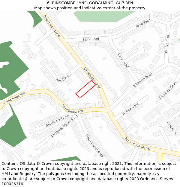 6, BINSCOMBE LANE, GODALMING, GU7 3PN: Location map and indicative extent of plot