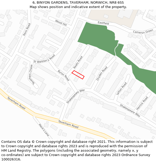 6, BINYON GARDENS, TAVERHAM, NORWICH, NR8 6SS: Location map and indicative extent of plot