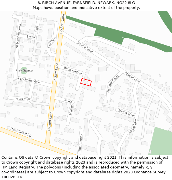 6, BIRCH AVENUE, FARNSFIELD, NEWARK, NG22 8LG: Location map and indicative extent of plot