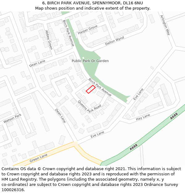 6, BIRCH PARK AVENUE, SPENNYMOOR, DL16 6NU: Location map and indicative extent of plot