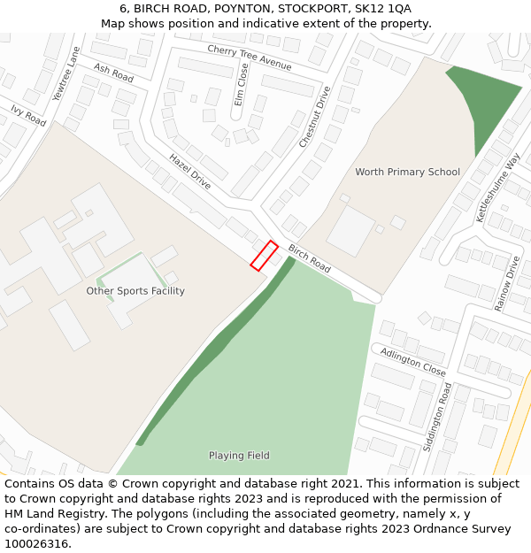 6, BIRCH ROAD, POYNTON, STOCKPORT, SK12 1QA: Location map and indicative extent of plot