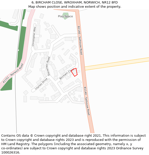 6, BIRCHAM CLOSE, WROXHAM, NORWICH, NR12 8FD: Location map and indicative extent of plot