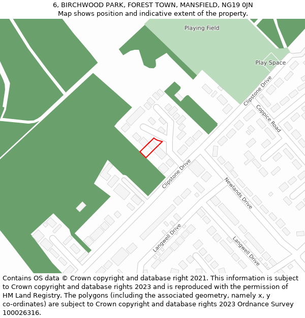 6, BIRCHWOOD PARK, FOREST TOWN, MANSFIELD, NG19 0JN: Location map and indicative extent of plot