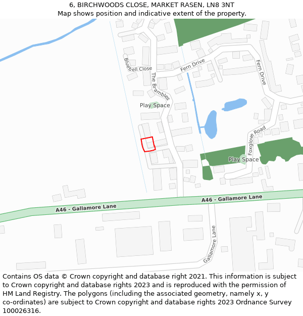 6, BIRCHWOODS CLOSE, MARKET RASEN, LN8 3NT: Location map and indicative extent of plot