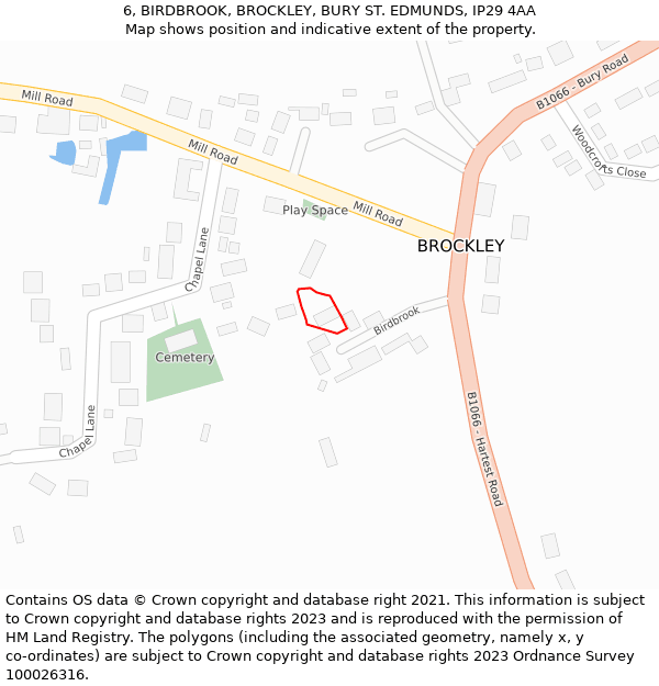 6, BIRDBROOK, BROCKLEY, BURY ST. EDMUNDS, IP29 4AA: Location map and indicative extent of plot