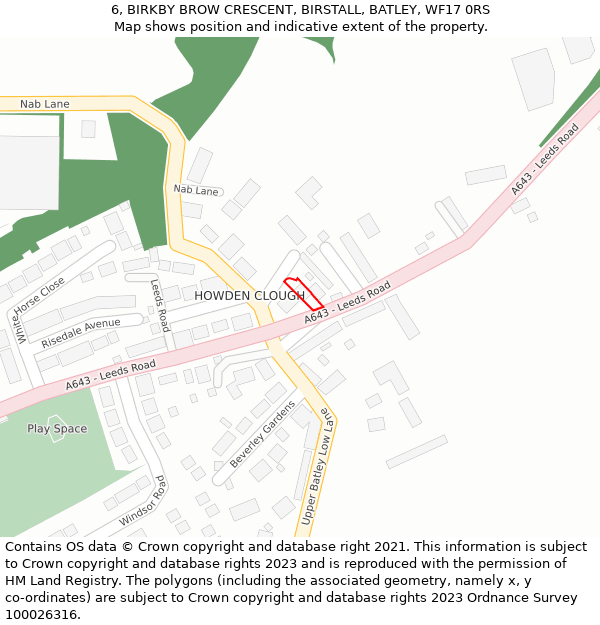 6, BIRKBY BROW CRESCENT, BIRSTALL, BATLEY, WF17 0RS: Location map and indicative extent of plot