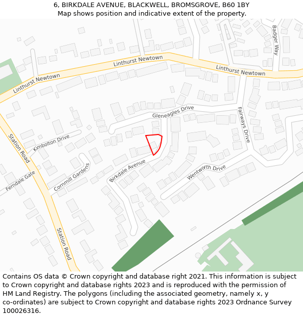 6, BIRKDALE AVENUE, BLACKWELL, BROMSGROVE, B60 1BY: Location map and indicative extent of plot