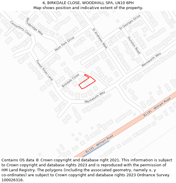 6, BIRKDALE CLOSE, WOODHALL SPA, LN10 6PH: Location map and indicative extent of plot