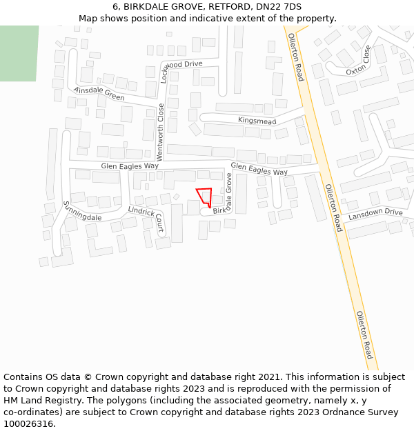 6, BIRKDALE GROVE, RETFORD, DN22 7DS: Location map and indicative extent of plot