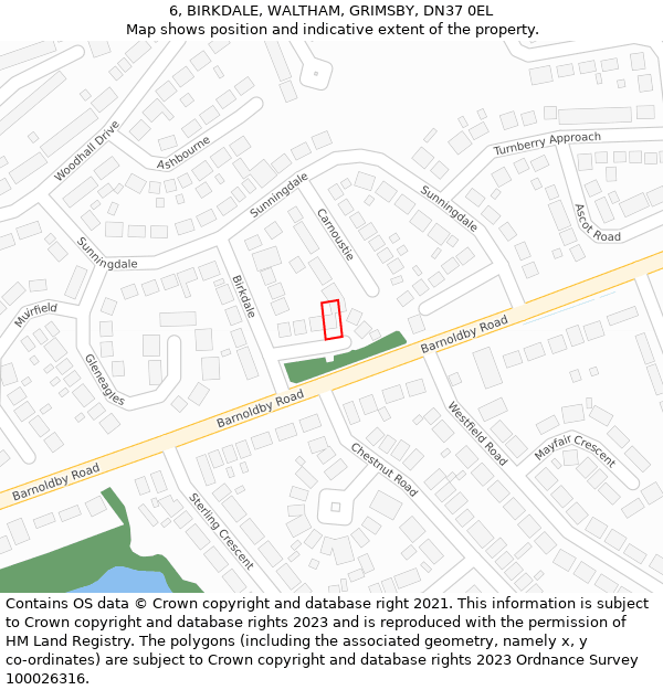 6, BIRKDALE, WALTHAM, GRIMSBY, DN37 0EL: Location map and indicative extent of plot