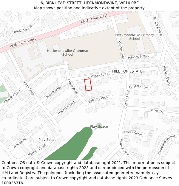 6, BIRKHEAD STREET, HECKMONDWIKE, WF16 0BE: Location map and indicative extent of plot