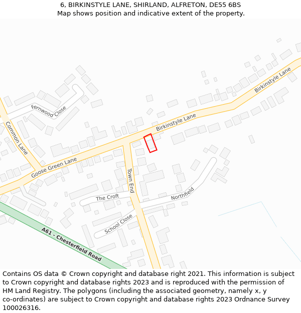 6, BIRKINSTYLE LANE, SHIRLAND, ALFRETON, DE55 6BS: Location map and indicative extent of plot