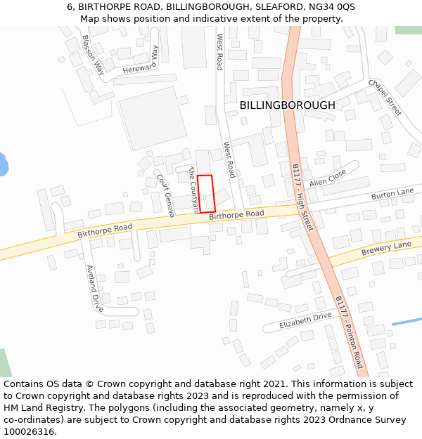 6, BIRTHORPE ROAD, BILLINGBOROUGH, SLEAFORD, NG34 0QS: Location map and indicative extent of plot