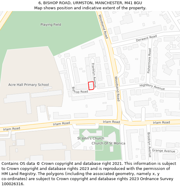 6, BISHOP ROAD, URMSTON, MANCHESTER, M41 8GU: Location map and indicative extent of plot