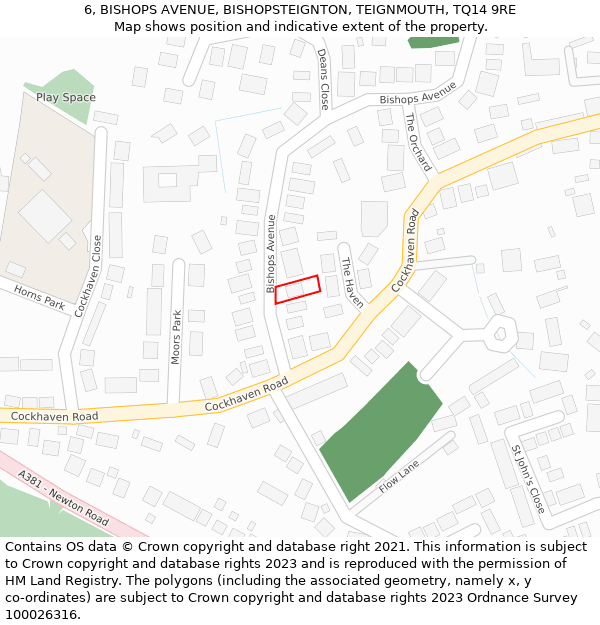 6, BISHOPS AVENUE, BISHOPSTEIGNTON, TEIGNMOUTH, TQ14 9RE: Location map and indicative extent of plot