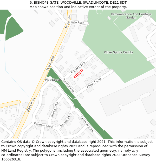 6, BISHOPS GATE, WOODVILLE, SWADLINCOTE, DE11 8DT: Location map and indicative extent of plot