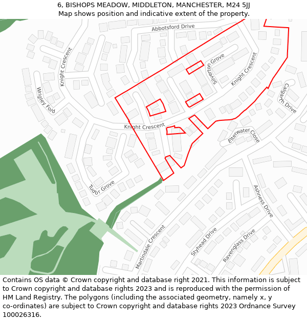 6, BISHOPS MEADOW, MIDDLETON, MANCHESTER, M24 5JJ: Location map and indicative extent of plot