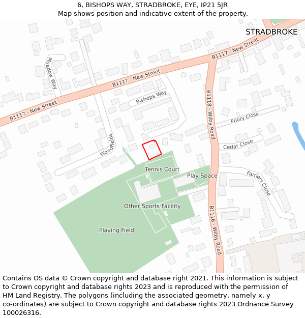 6, BISHOPS WAY, STRADBROKE, EYE, IP21 5JR: Location map and indicative extent of plot