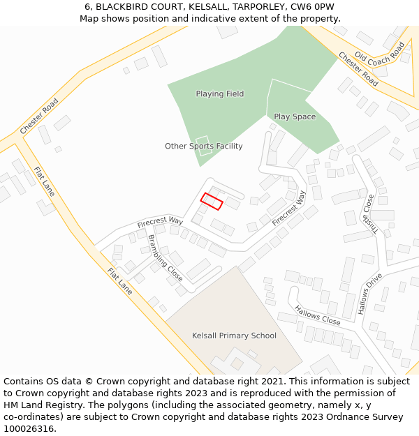 6, BLACKBIRD COURT, KELSALL, TARPORLEY, CW6 0PW: Location map and indicative extent of plot