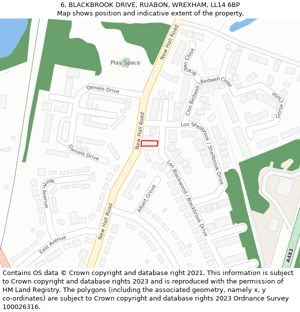 6, BLACKBROOK DRIVE, RUABON, WREXHAM, LL14 6BP: Location map and indicative extent of plot