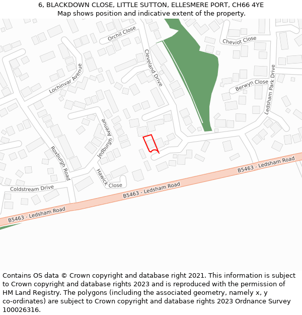 6, BLACKDOWN CLOSE, LITTLE SUTTON, ELLESMERE PORT, CH66 4YE: Location map and indicative extent of plot