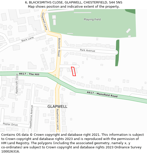 6, BLACKSMITHS CLOSE, GLAPWELL, CHESTERFIELD, S44 5NS: Location map and indicative extent of plot