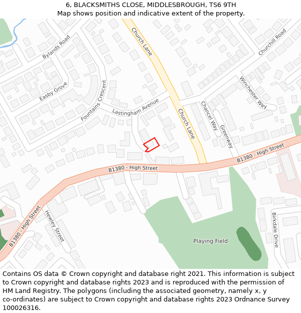 6, BLACKSMITHS CLOSE, MIDDLESBROUGH, TS6 9TH: Location map and indicative extent of plot