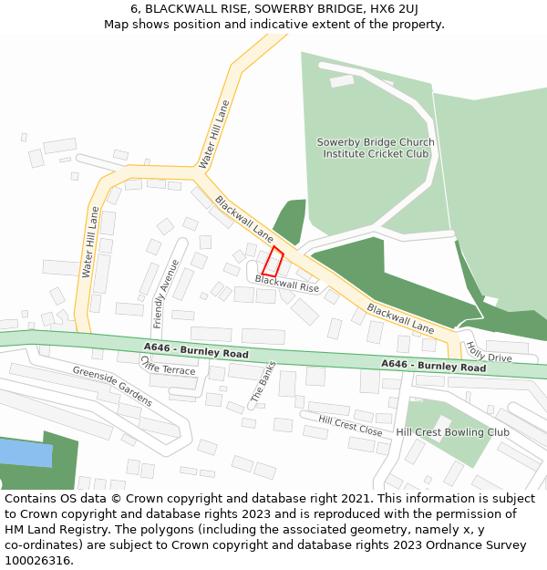 6, BLACKWALL RISE, SOWERBY BRIDGE, HX6 2UJ: Location map and indicative extent of plot